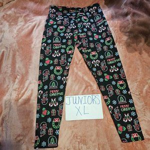 Juniors XL Neon Christmas Lights Faux Fur Lined Black Pull On Legging Bottoms